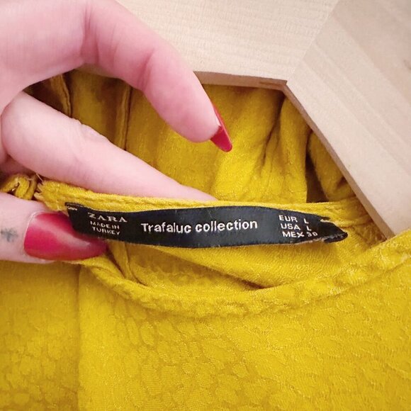 Zara Boho Maxi Dress Mustard Yellow Midi Long Sleeves - Picture 4 of 5